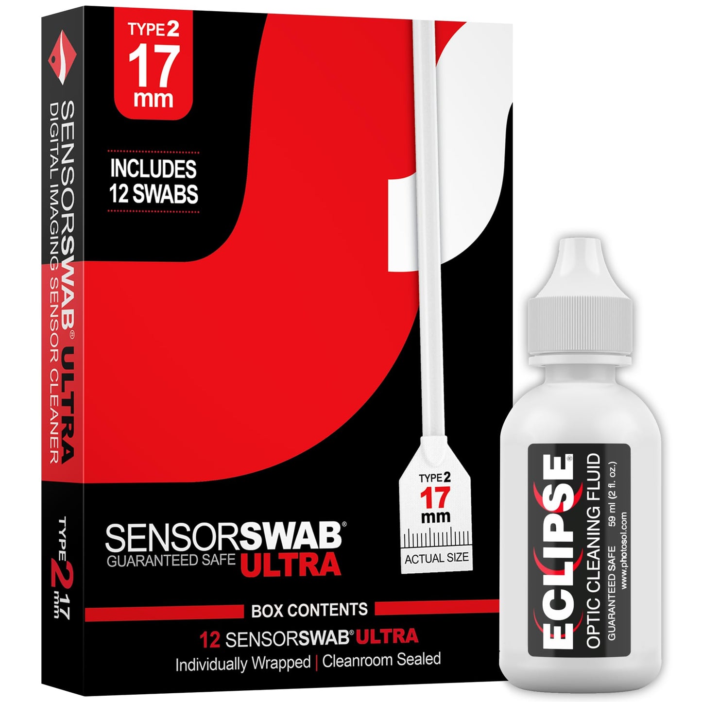 Senor Cleaning Kit - 17mm Sensor Swab (12 Swabs) for Cleaning APS-C Sensors and Eclipse Sensor Cleaning Application with Dropper Tip (59ml) 2oz
