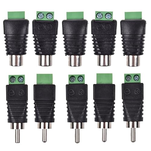 Liimevvon Lemoy 10-Pack Phono RCA Male and Female Plug to AV Screw Terminal Audio/Video Connector Adapter (5 Male & 5 Female)