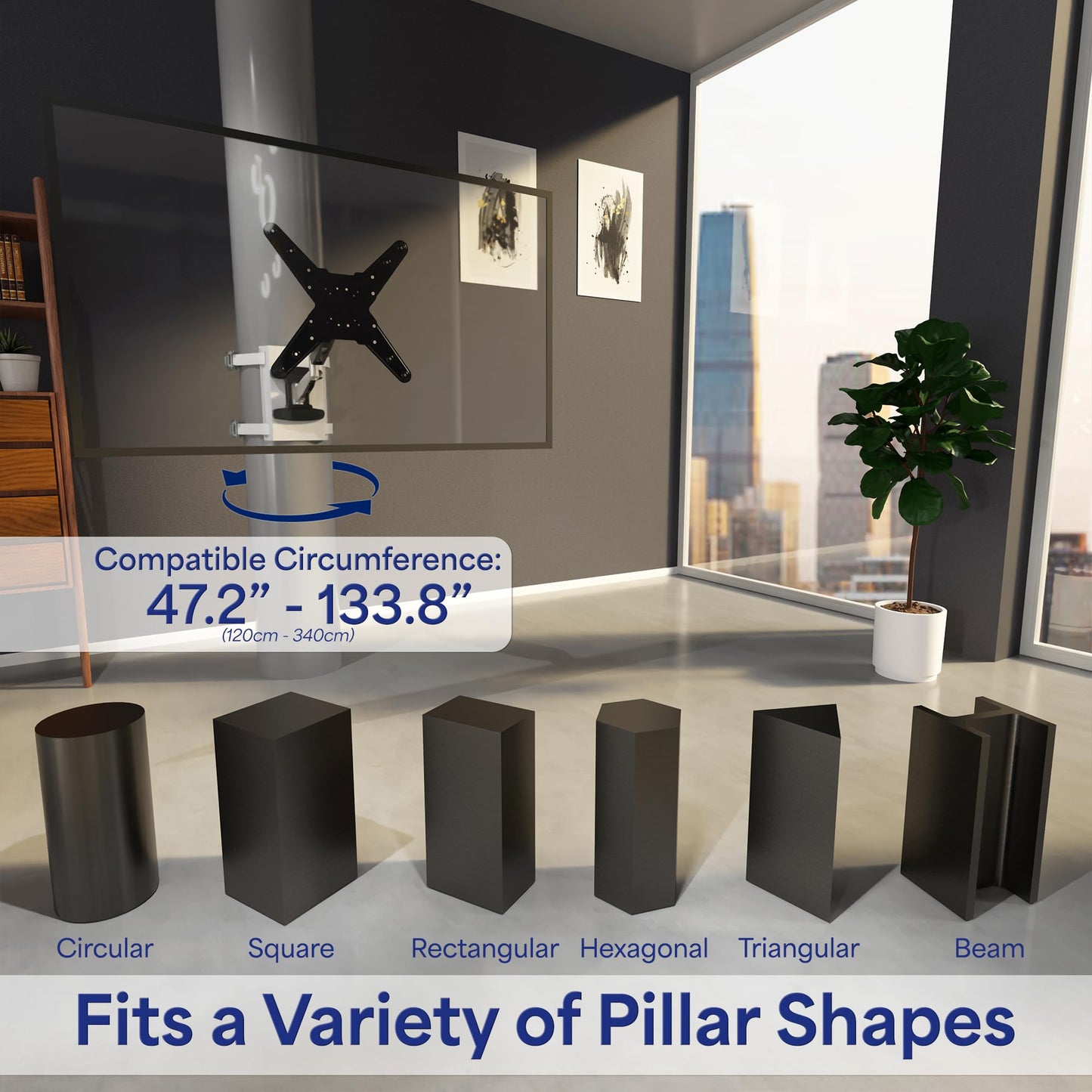 VIVO Exposed Column 40 to 70 inch TV Pneumatic Arm Pillar Mount for LED LCD Plasma Screens, Silver, Mount-TVCL1