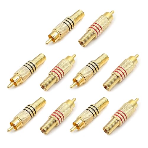 Fielect 20Pack RCA Male Plug Adapter Connector, Solderless Gold-Plated Audio Video Cable Adapter Connector for Speaker Wire Wall Plate Home Theater