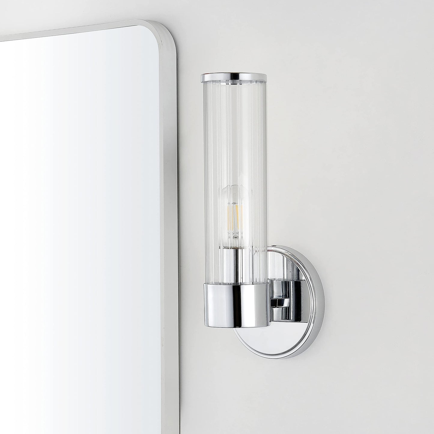 JONATHAN Y 6" Chrome 1-Light Modern Mid-Century LED Vanity Light Sconce for Bathroom, Hallway, Bedroom Wall Mounted Fixture with Striped Clear Glass