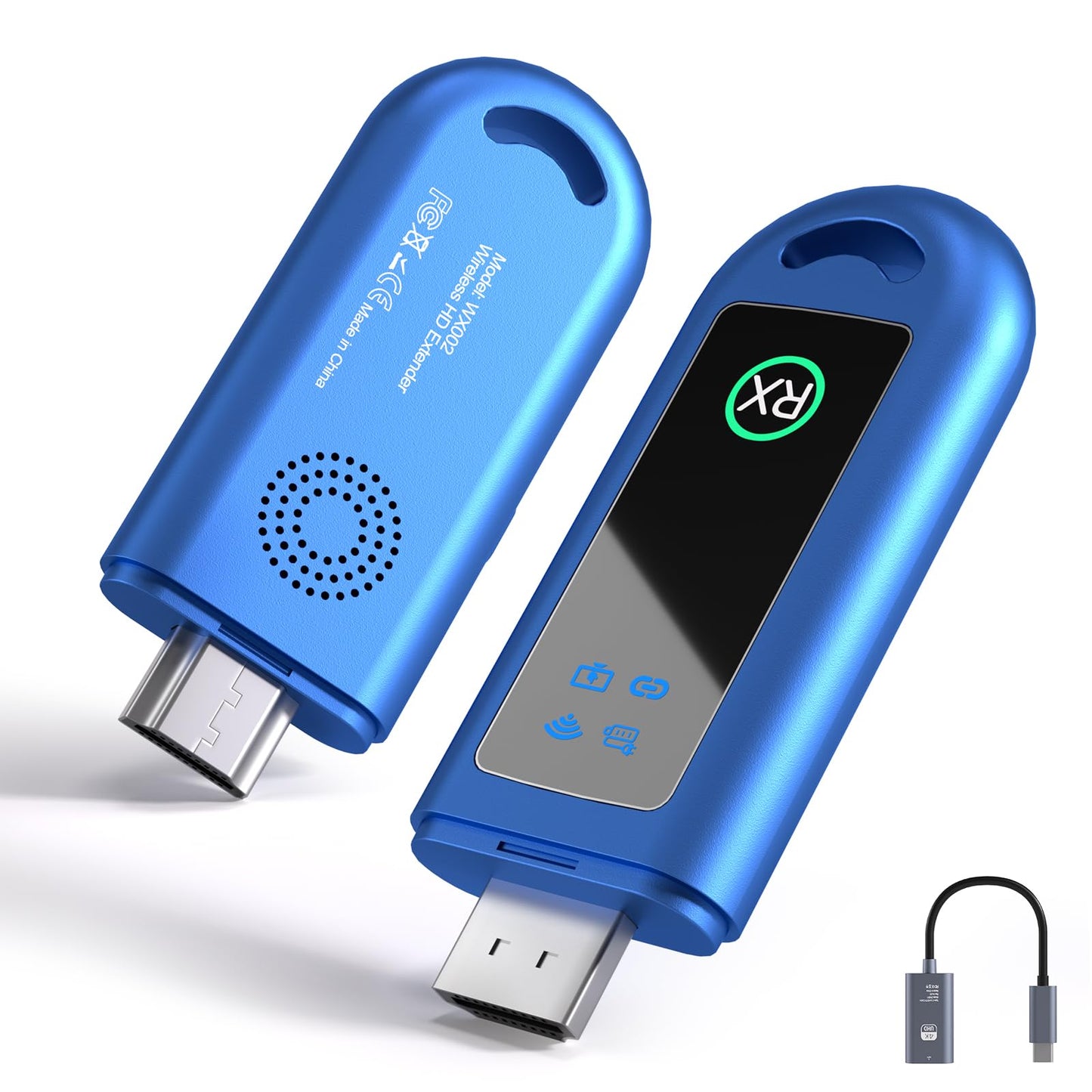 HDMI Wireless Transmitter and Receiver with LED Screen Blue, 2.4G/5G HDMI Extender Kit, Heat Dissipation and Easy-to-Carry Design, 30m/100ft Range