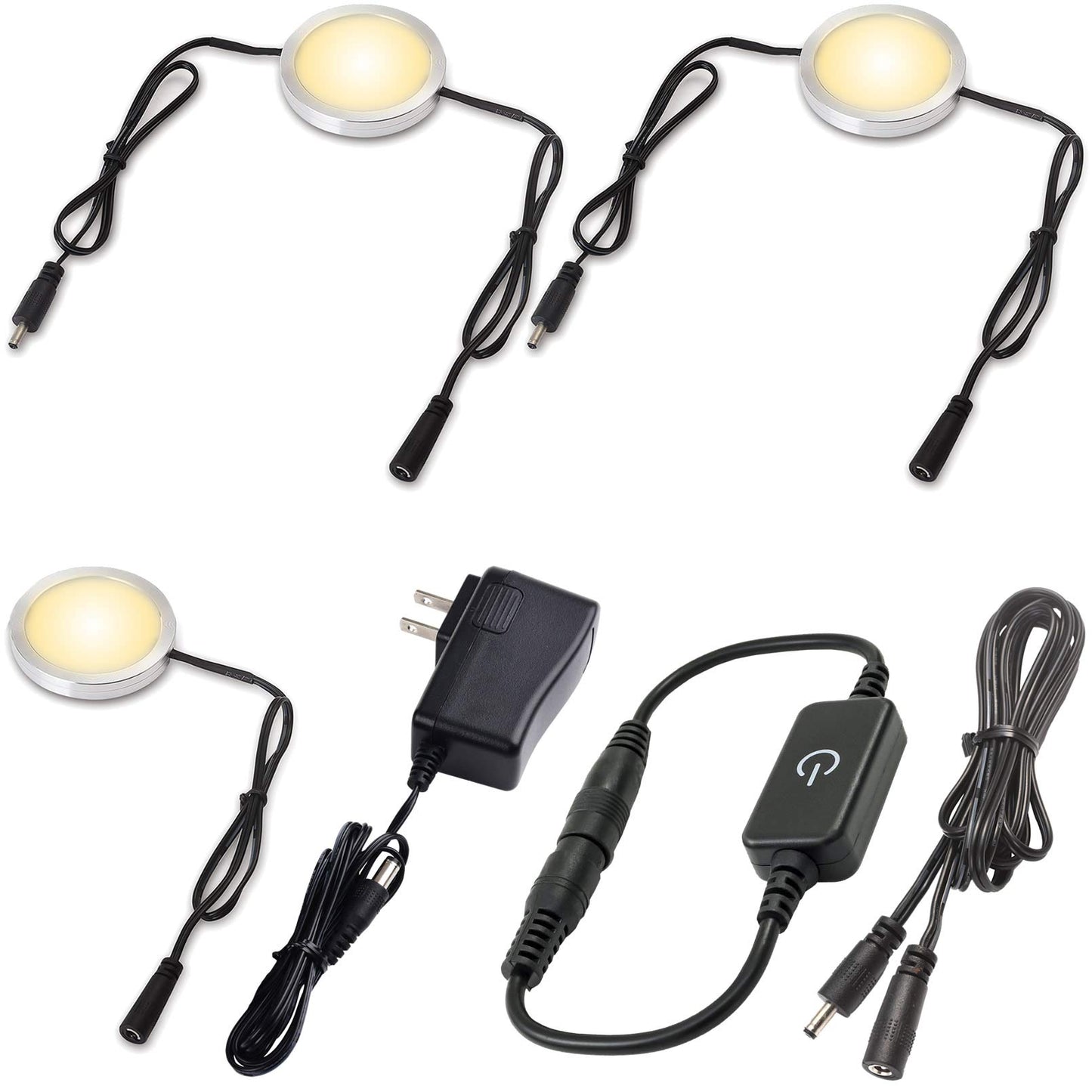 Lvyinyin Under Counter Light Kit, Daisy Chained Linkable Under Cabinet LED Puck Light Strip, Touch Sensitive Dimmer Switch, 0.3inch Ultra Slim, 110V
