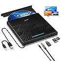 NOLYTH External DVD Drive for Mac, USB CD ROM Burner External Drive for Laptop with 3.5mm Audio SD TF Slot, Portable Optical Disk Drive DVD Player