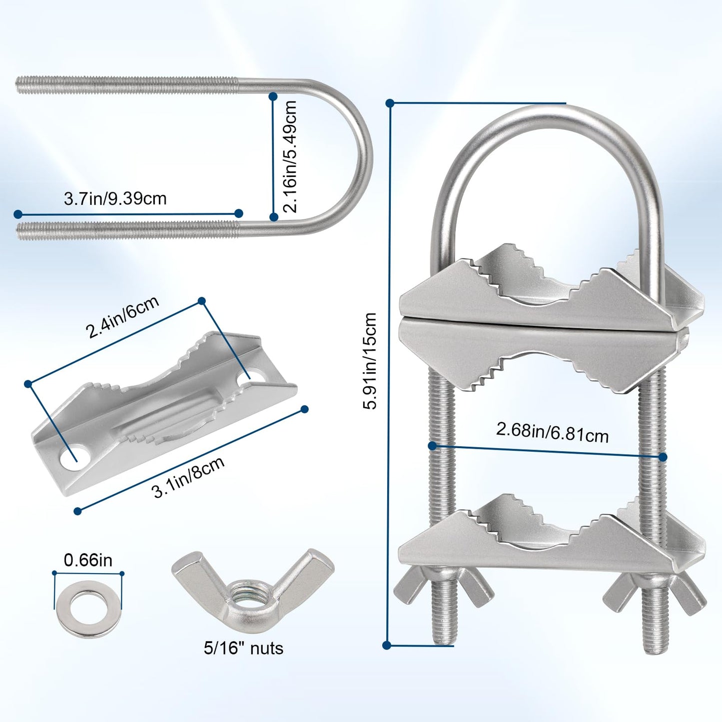 Dual Antenna Mast Clamp, Galvanized Iron U-Bolt Mounting Bracket for Antennas, Surveillance Poles, Outdoor Equipment, and Flagpoles 2PCS