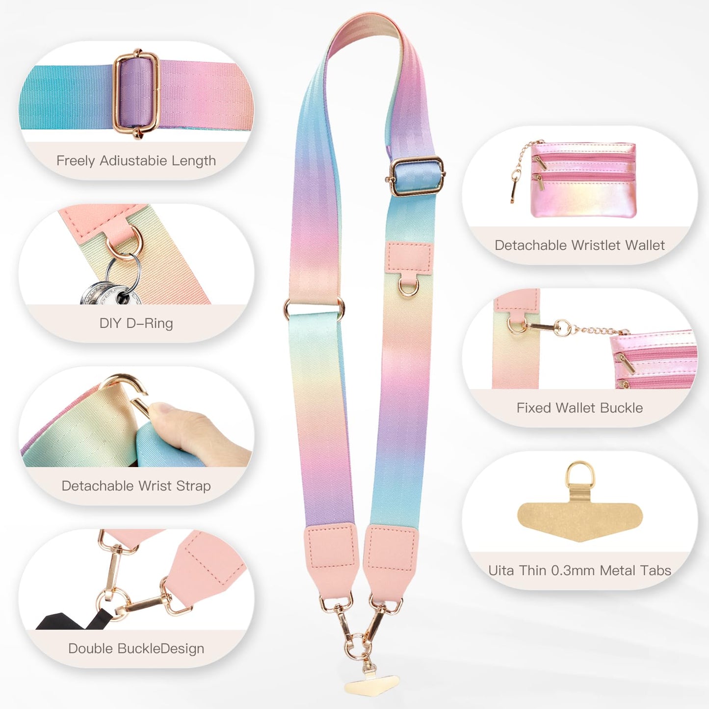 Long Pond Stylish Phone Crossbody Lanyard Strap with Wallet, Adjustable Anti-Loss Detachable Wrist Strap for Women, Secure Hands-Free Holder