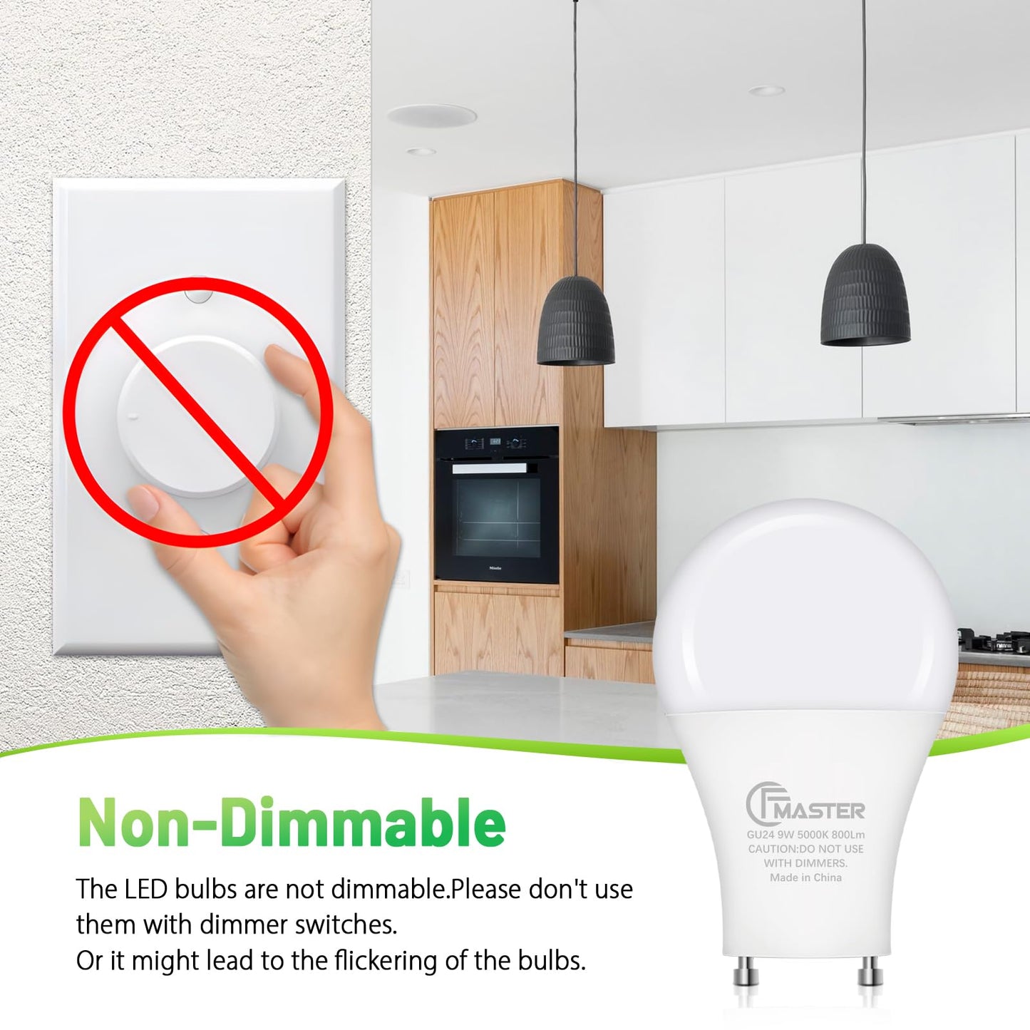 CFMASTER GU24 LED Light Bulb, 5000K Daylight, 9W(100W Equivalent), 800 Lumens, A19 Shape GU 24 LED Bulbs, Twist and Lock GU24 Pin Base with Two