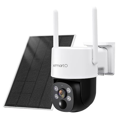 xmartO Solar/Battery-Powered Wire-Free PTZ Home Security Camera Wireless Outdoor/Indoor CCTV Surveillance (Non-Stop Solar Power, Rechargeable Battery
