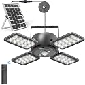 INXPHY Solar Shed Light, 1200LM 144LED Motion Sensor Pendant Light, 5 Lighting Modes Remote Control 4-Leaf 120° Adjustable, IP65 Waterproof Split