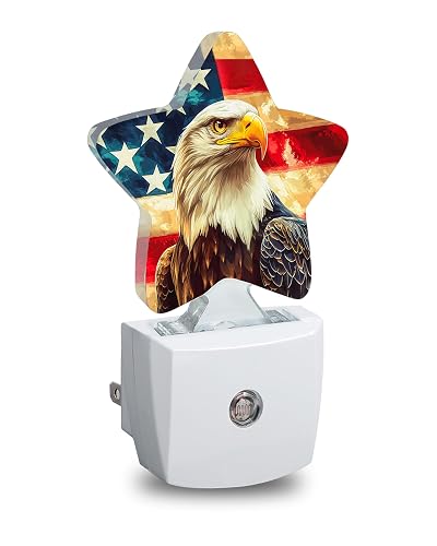 Eagle American Flag Plug in Star Night Light, Night Light with Sensor for Kids Nursery Bedroom, Decorative Soft Glow Lamp for Hallway Bathroom, Energy