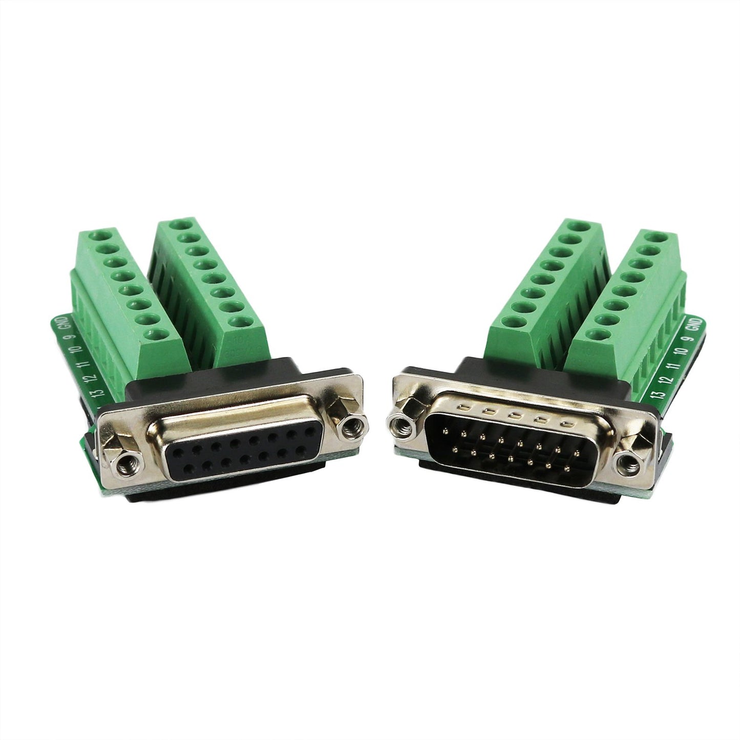 TwinkleBay DB15 Connector to Wiring Terminal Db15 Breakout Board Solder-Free (Male Adapter x 1, Female Adapter x 1 with Nut)