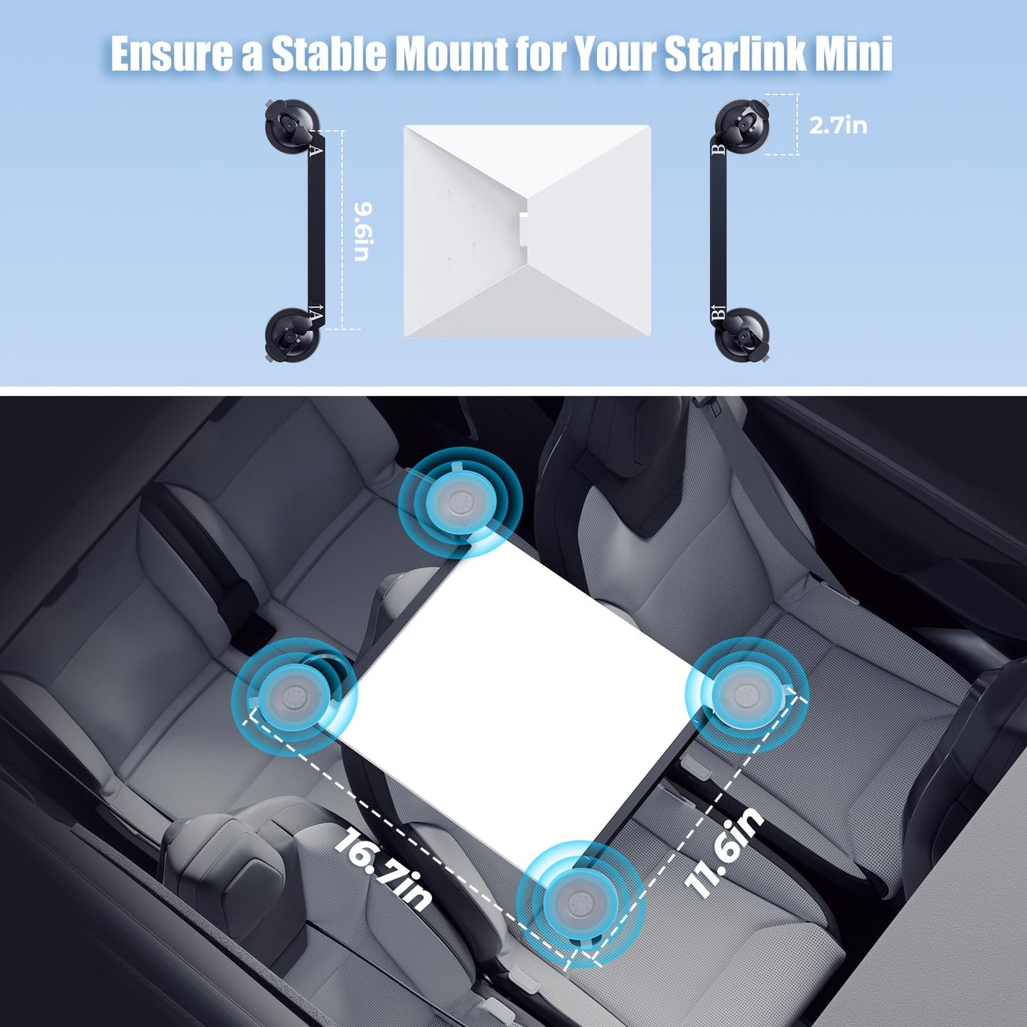 vutnuny Starlink Mini Mount, Starlink Mini Suction Cup Mount for Car Windows & Sunroofs, Secure Mounting Kit with 2 Spare Cups & Anti-Slip