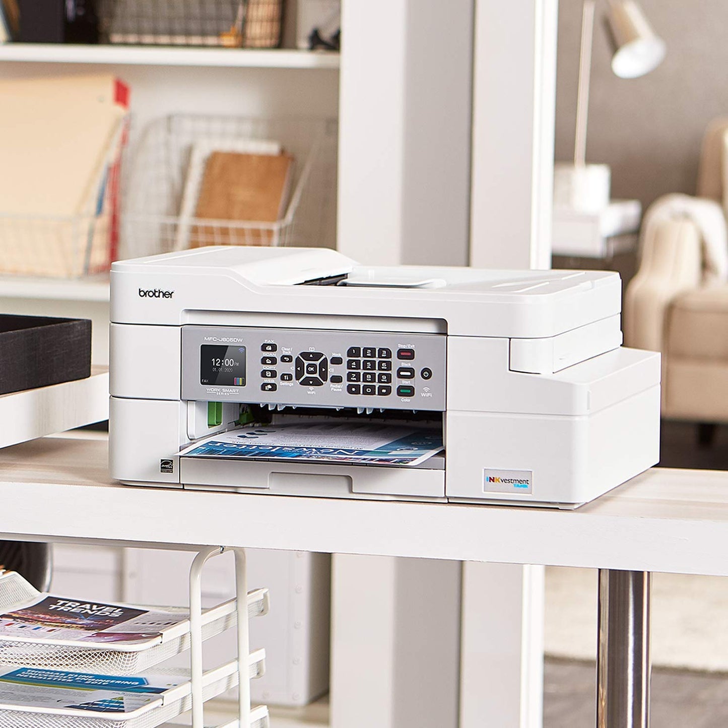 Brother MFC-J805DW INKvestmentTank Color Inkjet All-in-One Printer with Mobile Device and Duplex Printing with Up To 1-Year of Ink In-box, White, one