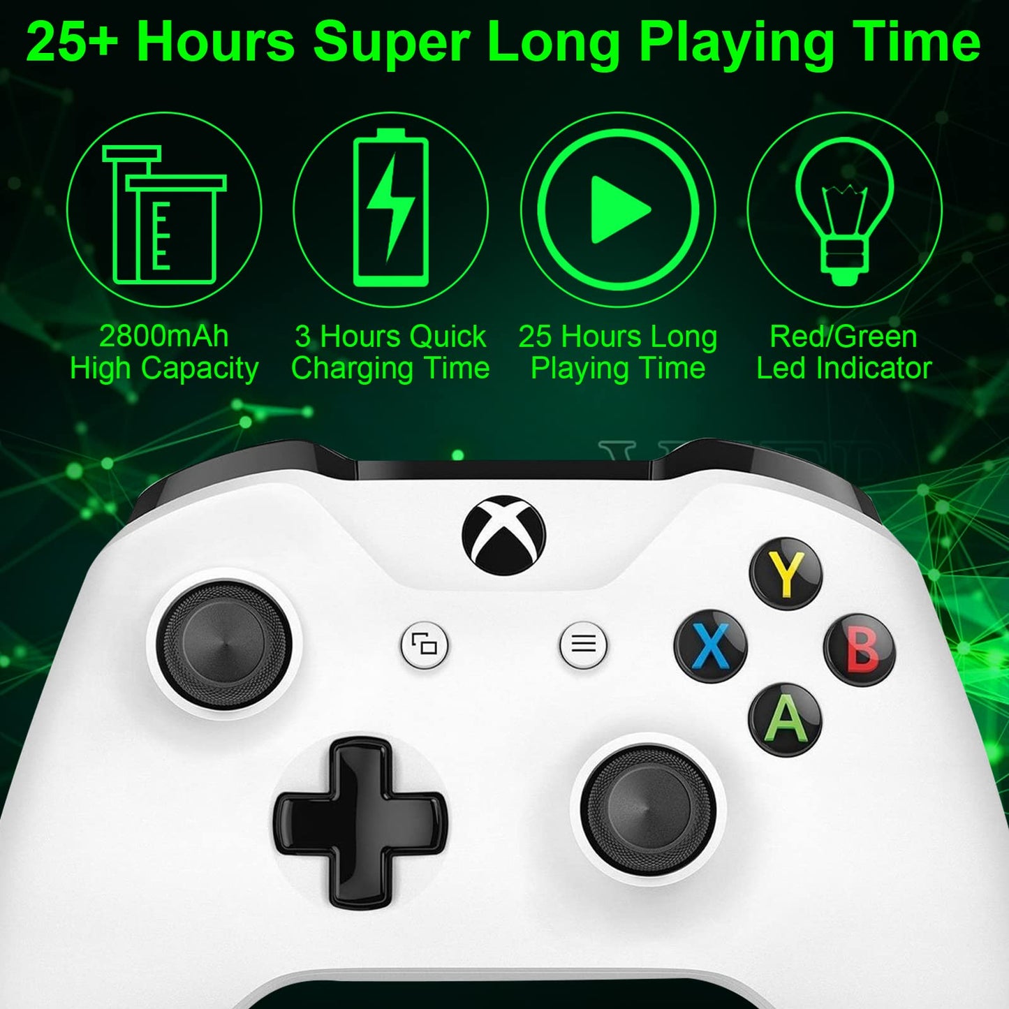 rapthor 2800mAh Rechargeable Controller Battery Pack for Xbox One/Series X/One S/One X/One Elite, 2x2800 mAh High Power NI-MH Batteries Kit Without