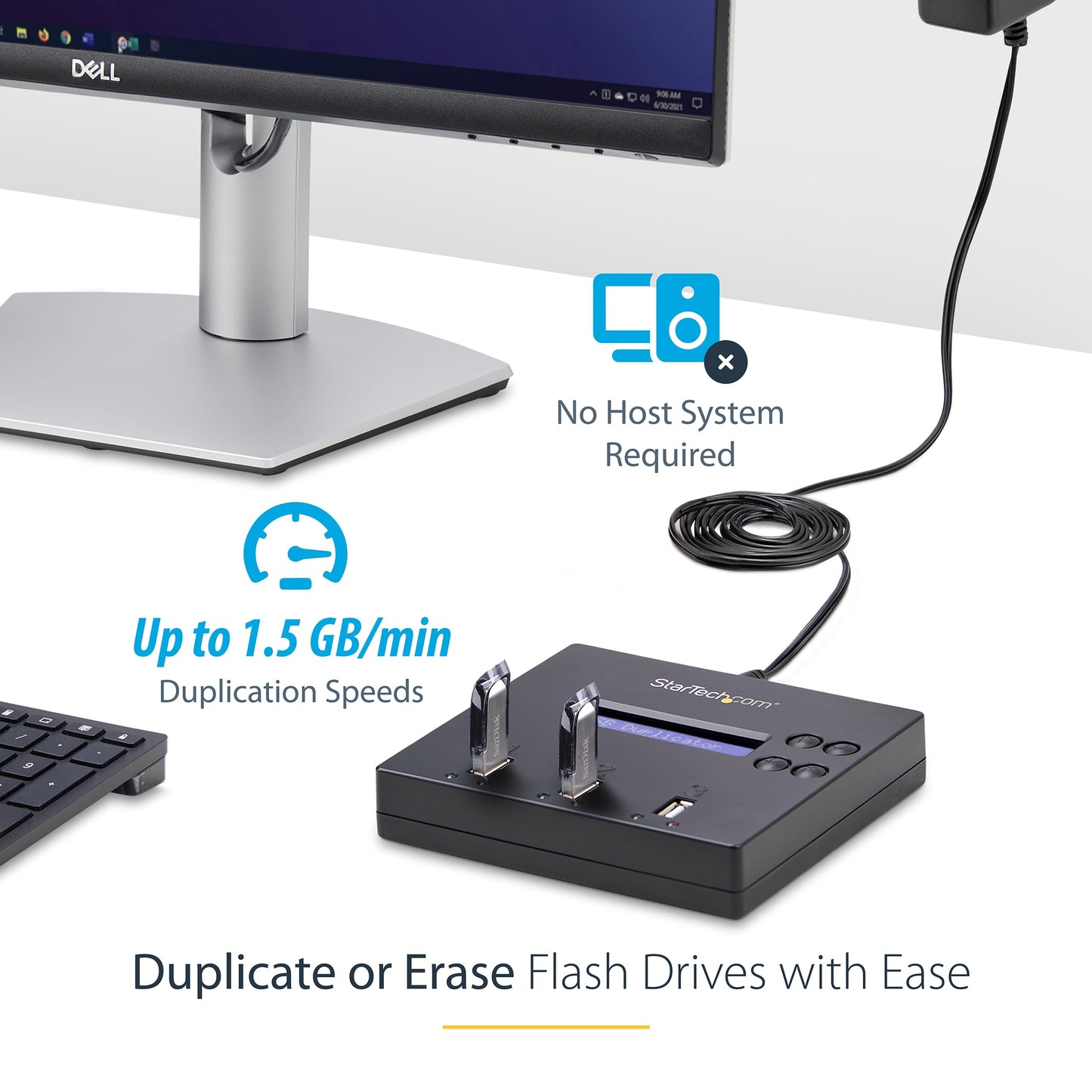 StarTech.com Standalone 1 to 2 USB Flash Drive Duplicator / Cloner / Eraser, Multiple USB Thumb Drive Copier / Sanitizer, System File /