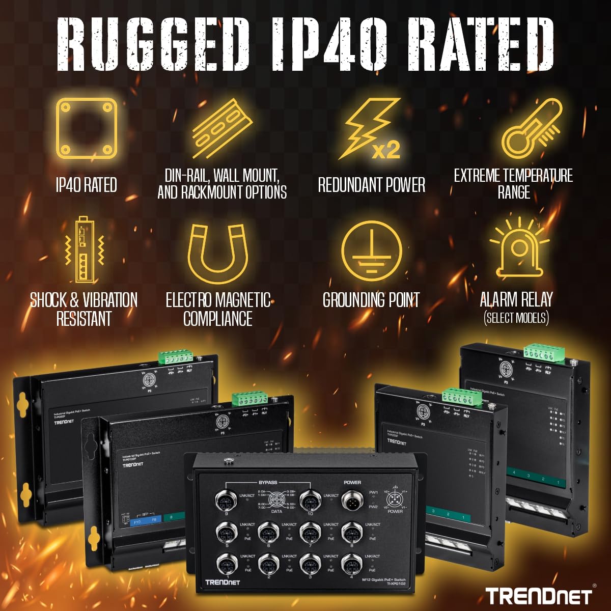 TRENDnet 5-Port Industrial Gigabit PoE+ Wall-Mounted Front Access Switch, TI-PG50F, Ethernet Splitter, 120W Power Budget, NDAA & TAA Compliant