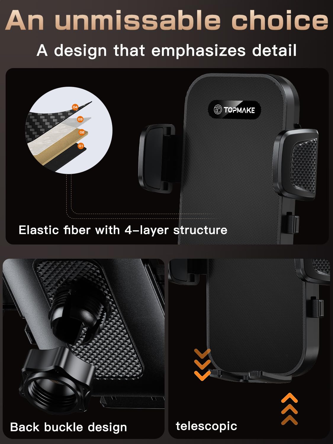 Topmake Car Phone Holder Mount,?2025 Upgrade? 3-in-1 Cell Phone Holder for Car, Dashboard Windshield, Suction Cup Hands-Free Car Phone Stand