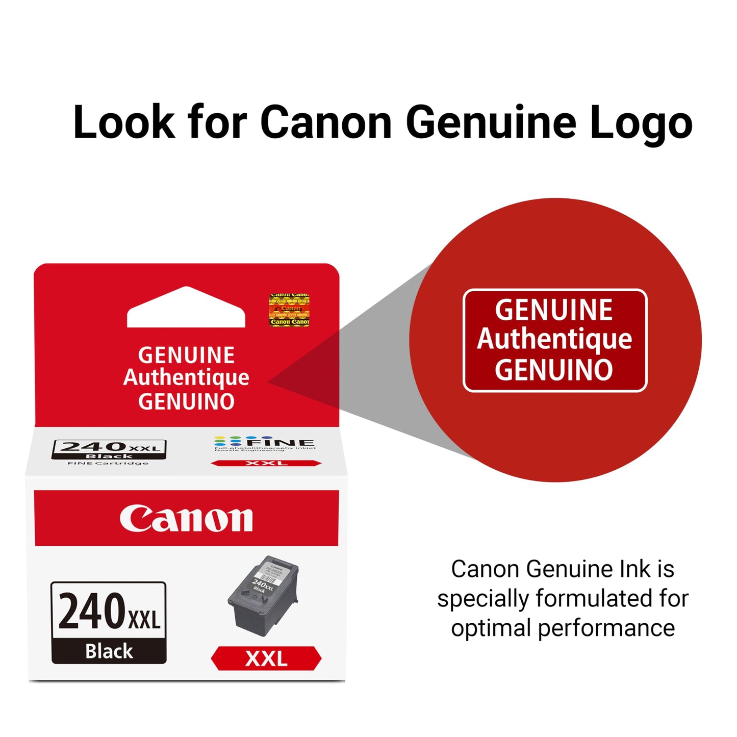 Canon PG-240 XXL Genuine Black Ink Cartridge, Compatible with MG2120/3120/4120, MX512/432/472/372/392/522/532/452, MG2220/3220/4220/3520/3620, TS5120