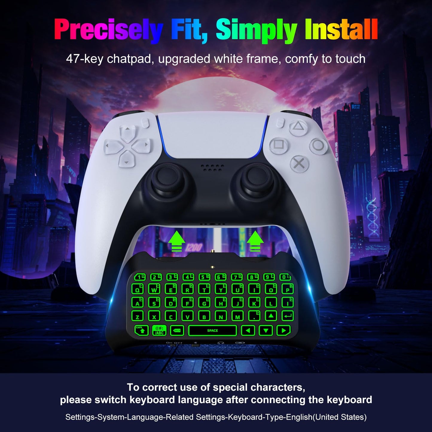 MoKo RGB Backlight Keyboard for PS5 Controller, Bluetooth Wireless Mini Gamepad Chatpad for PlayStation 5 with Upgraded Built-in Speaker & 3.5mm Audio