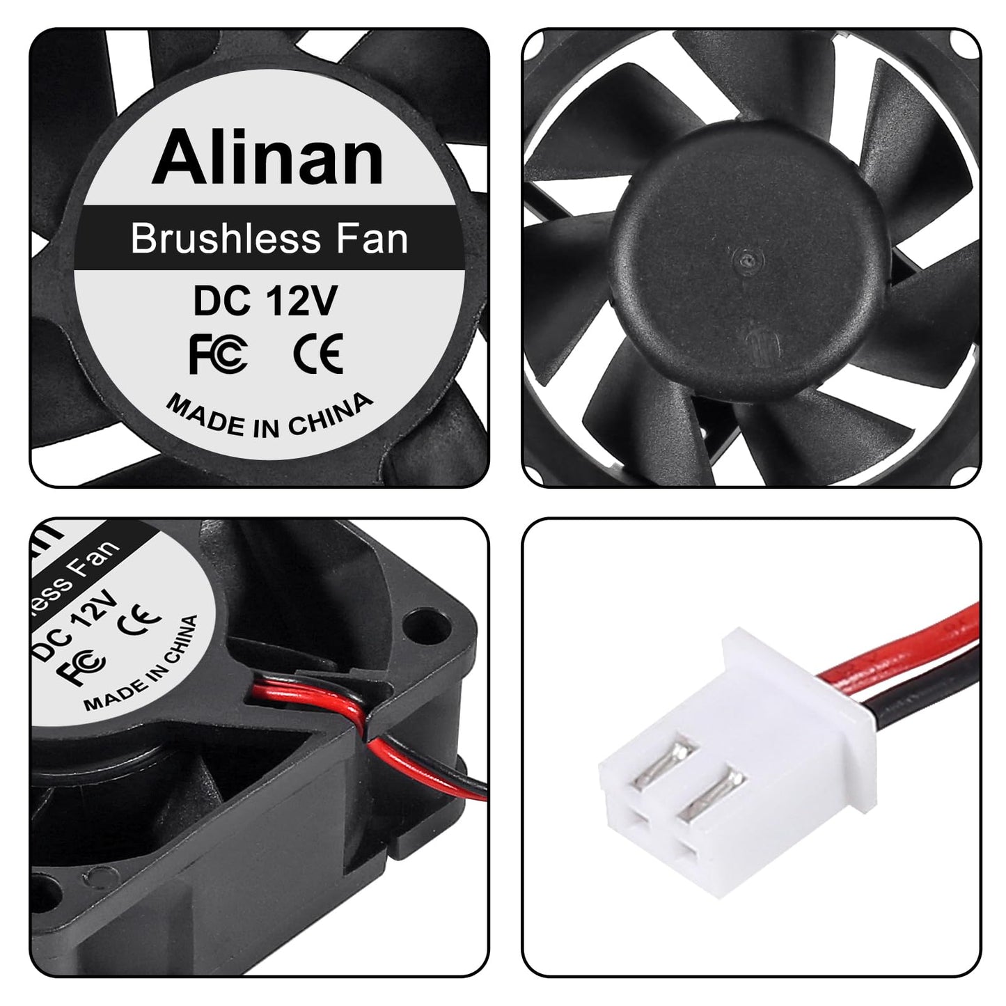 Alinan 4pcs 6025 60mm x 25mm 12V Dual Ball Bearings Brushless Fan 2Pin DC Cooling Exhaust Fan for Radiator DIY Air Exhaust Vent Cooling
