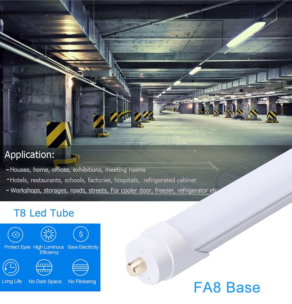 FALANFA 45W T8 96" 8ft LED Tube Single Pin, 8' LED Fluorescent Tube Replacement,AC 85V 277V Input, 6000K Bright White,4500LM Frosted Lens Cover Super