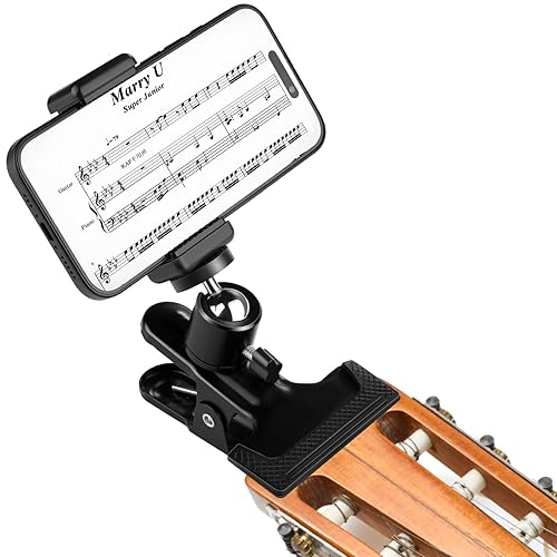 gliship Guitar Bass Head Phone Holder Cell Phone Stand Live Broadcast Bracket Clip Clamp Phone Mount with 1/4 Ball Head Adapter Universal for Bass