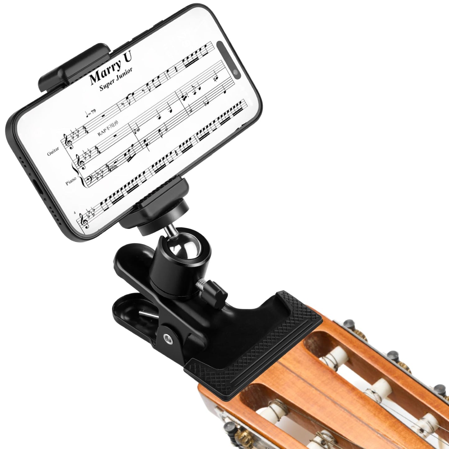 gliship Guitar Bass Head Phone Holder Cell Phone Stand Live Broadcast Bracket Clip Clamp Phone Mount with 1/4 Ball Head Adapter Universal for Bass