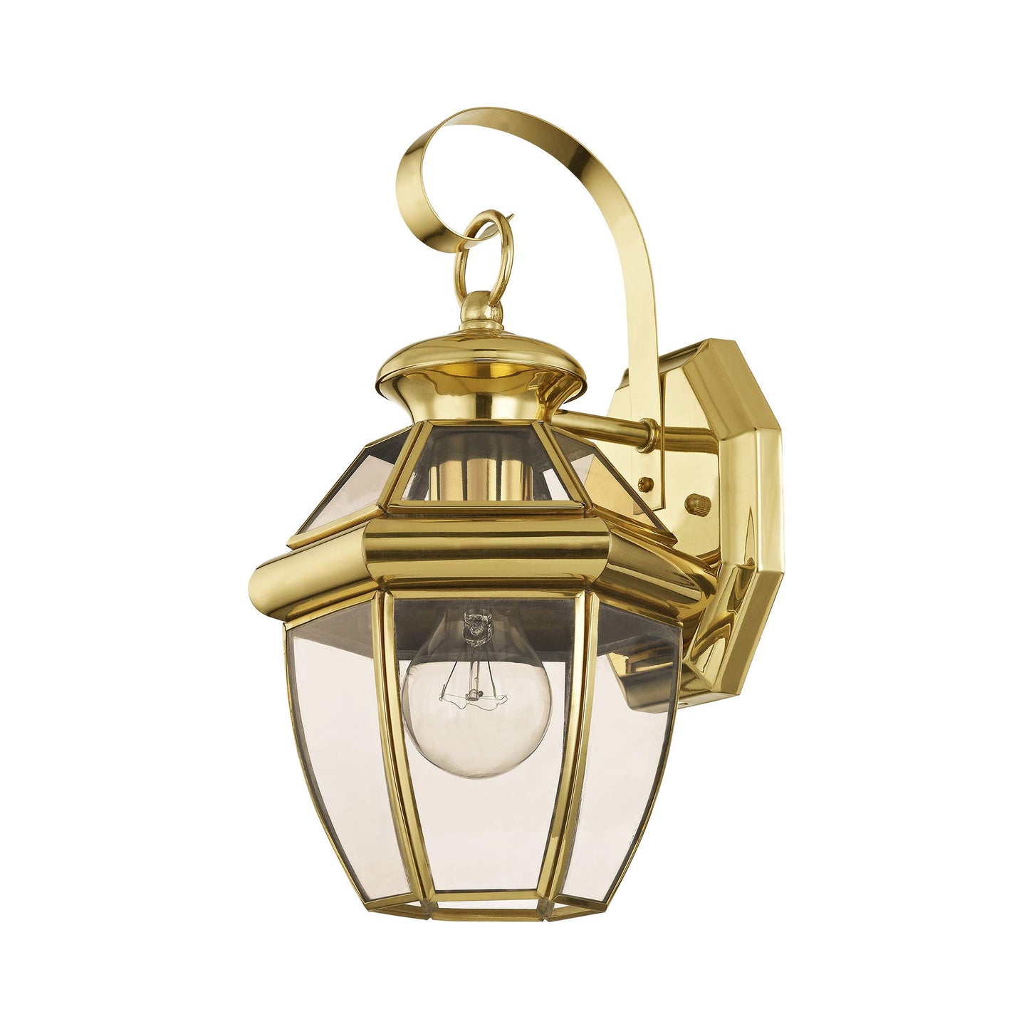 Livex Lighting 2051-02 Monterey 1 Light Outdoor Polished Brass Finish Solid Brass Wall Lantern with Clear Beveled Glass