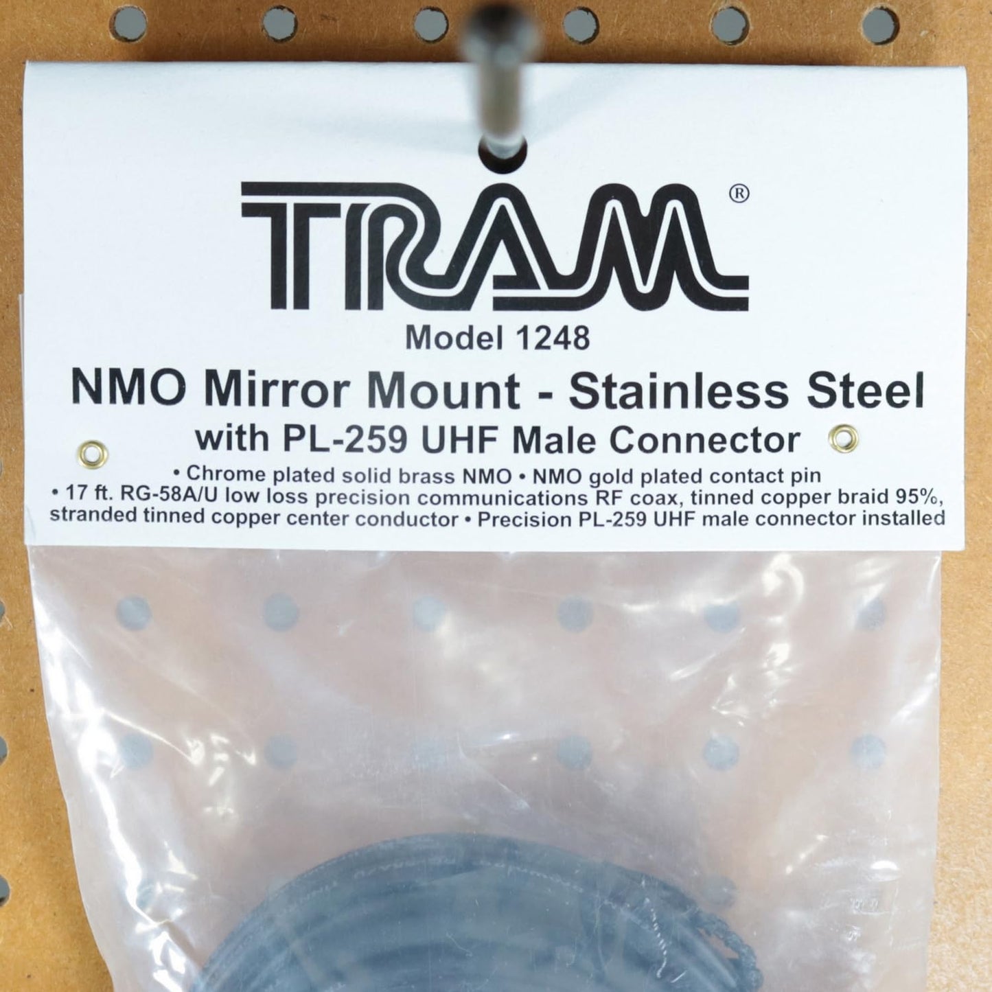 Tram Stainless Steel NMO Mirror Mount Double Groove w/17ft Cable and PL-259