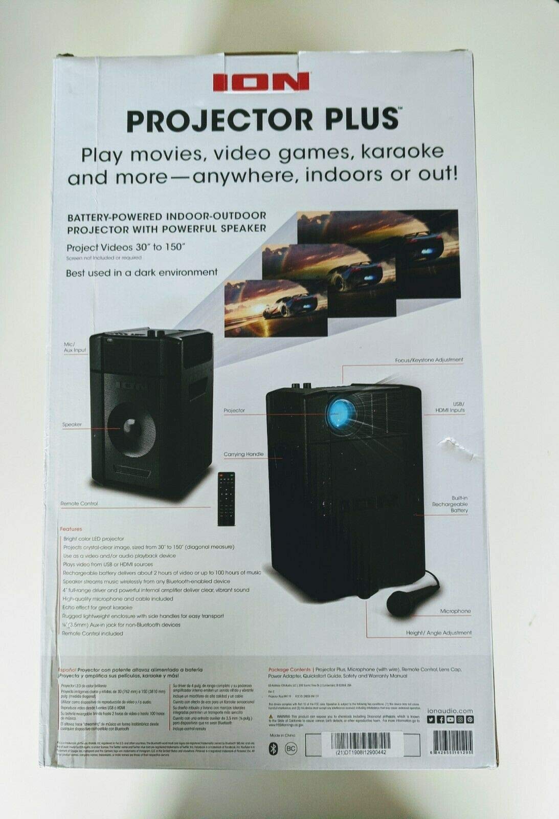 Ion Projector Plus Bluetooth 30-150" Battery Indoor-Outdoor-Karaoke-Speaker HDMI