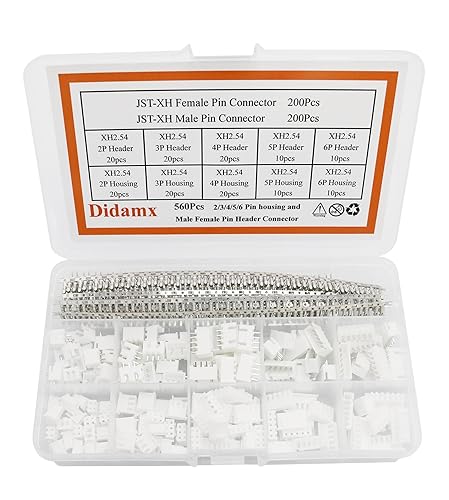 Didamx 560Pcs 2.54mm JST-XHP 2/3/4/5/6 Pin housing and Male/Female Pin Head Connector Adapter Plug Set