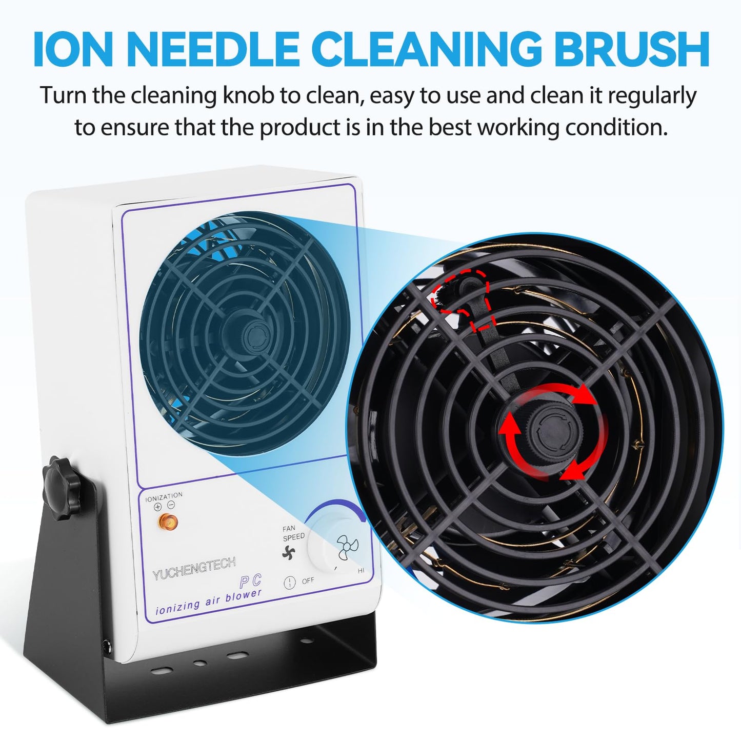 YUCHENGTECH Ionizing Air Blower Static Eliminator Fan Desktop Ionizer Air Blower with Detachable Cord ESD Ionizer Electrostatic Discharge Fan 110V