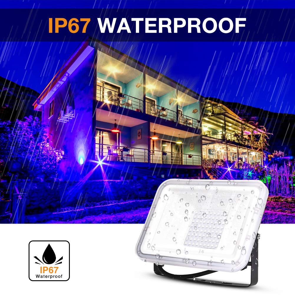 2 Pack 60W Purple LED Black Lights Flood Light with Plug(5ft Cable) , IP66 Waterproof, for , Stage Lighting, Aquarium, Body Paint, Fluorescent Poster