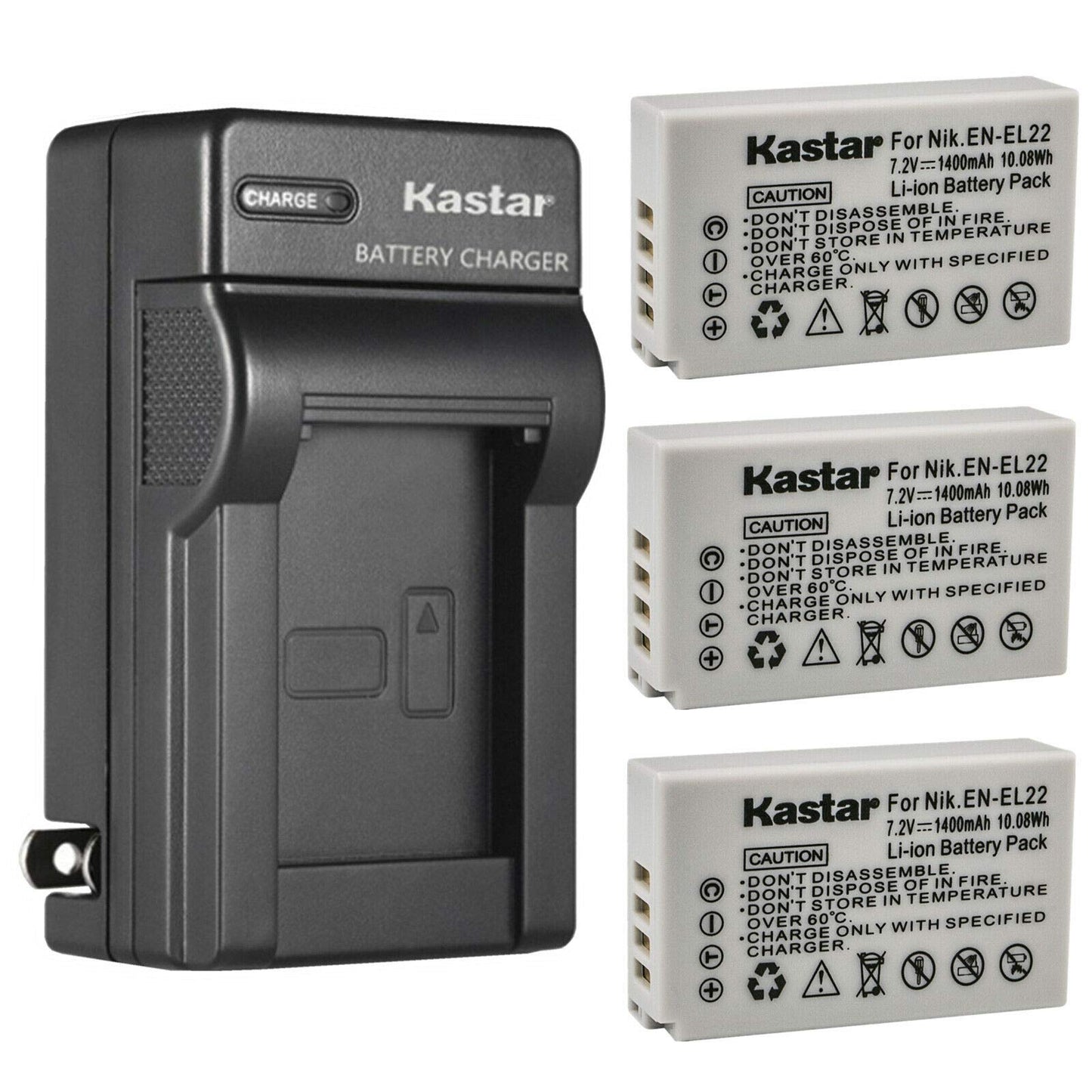 Kastar 3-Pack Battery and AC Wall Charger Replacement for Nikon EN-EL22 Battery MH-29 Charger, Nikon 1 J4 Digital Camera, Nikon 1J4 Digital Camera