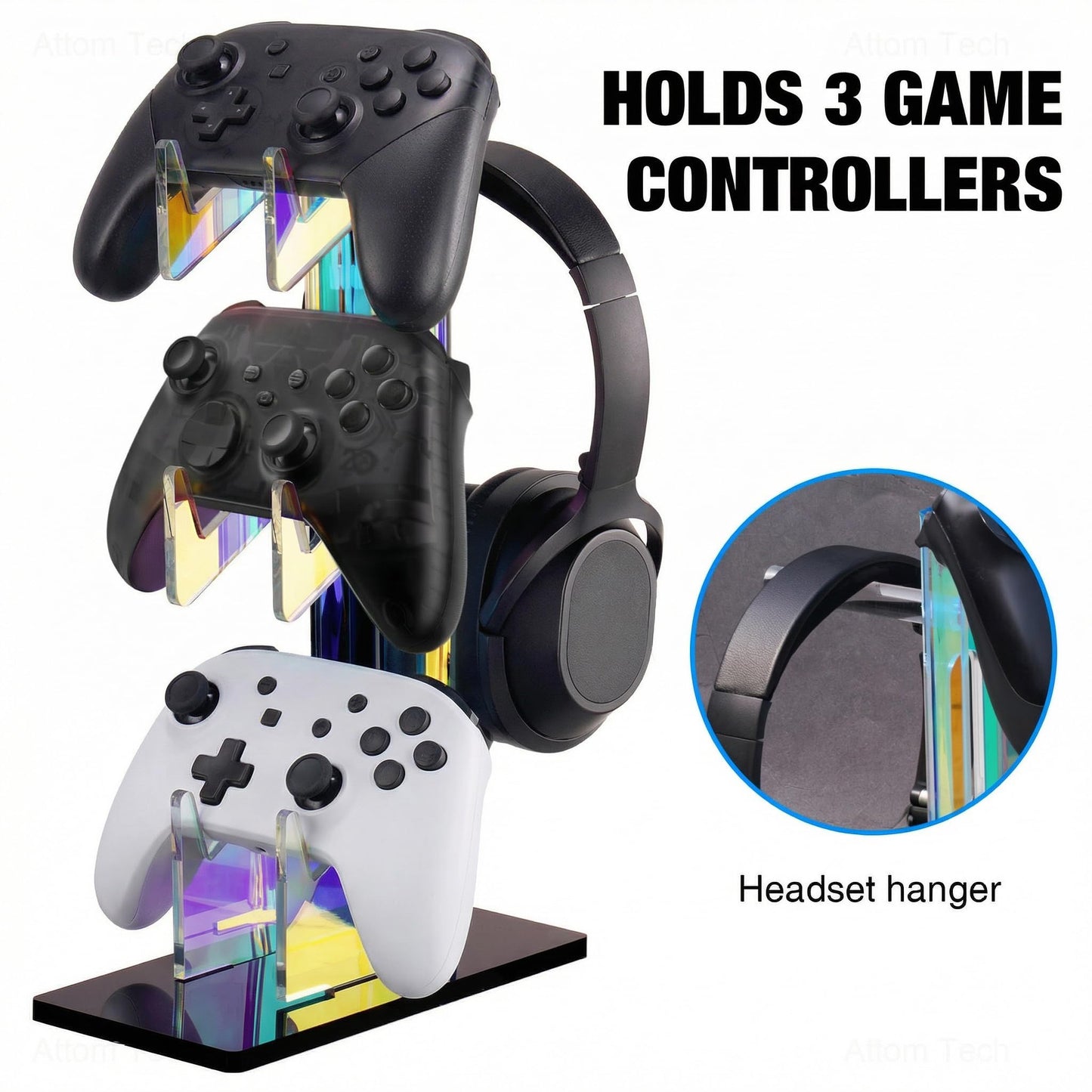NiHome Iridescent Acrylic Multi-Tier Universal Game Controller Headset Holder Stand for PS5 Xbox ONE Switch Colorful Controller Stand Gaming