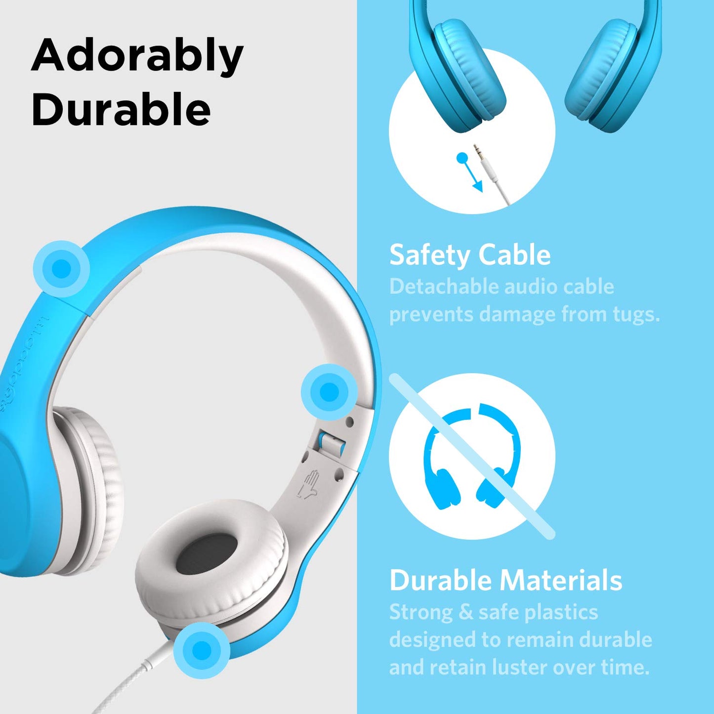 LilGadgets Connect+ Foldable Headphones, Adjustable Fit Soft Touch Padding for Kids with Mic, Volume-Limited & Noise Reduction On-Ear Wired Headset