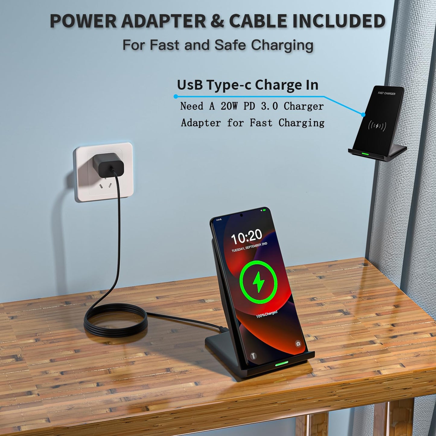 Wireless Charger Station,15W Desk Wireless Charging Stand 20W USB C Adapter for Apple iPhone 17 Pro/17/17/Air/16 Pro/16E/16 Plus/15/14/13,Samsung