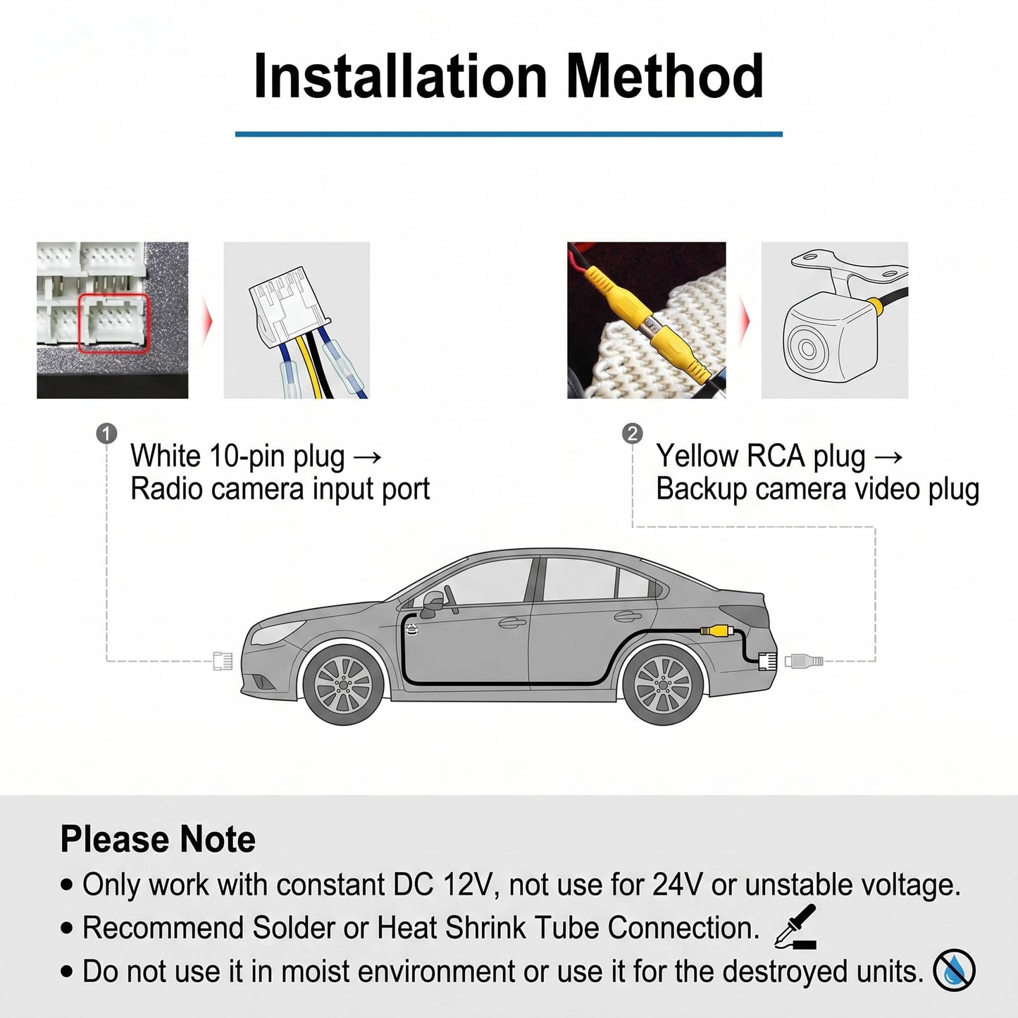 YYTQP 10 Pin Backup Camera Harness Adapter for Android Car Stereo Wiring Harness Connector, Rearview Input Adapter Plug Cable