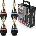 Monster XP QuickLock Banana Plugs for Speaker Wire, Self-Crimping Speaker Wire Connectors, 24K Gold-Plated Audio Connector Plugs, Color-Coded, 2 Pair