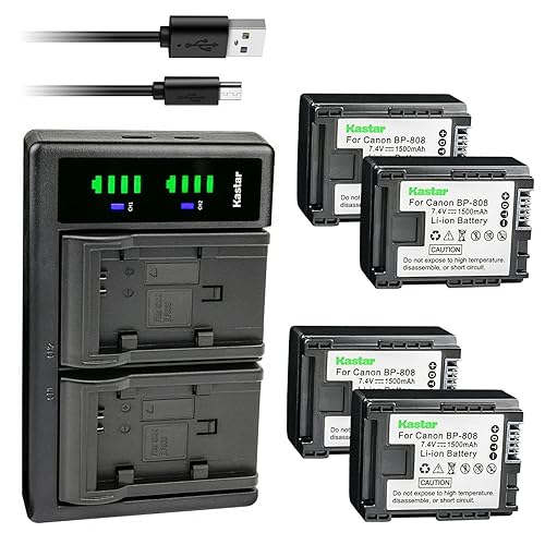 Kastar 4-Pack BP-808 Battery and LTD2 USB Charger Replacement for Canon VIXIA HG30, XA10, XA10 HD, FS10, FS11, FS20, FS21, FS22, FS31, FS40, FS100