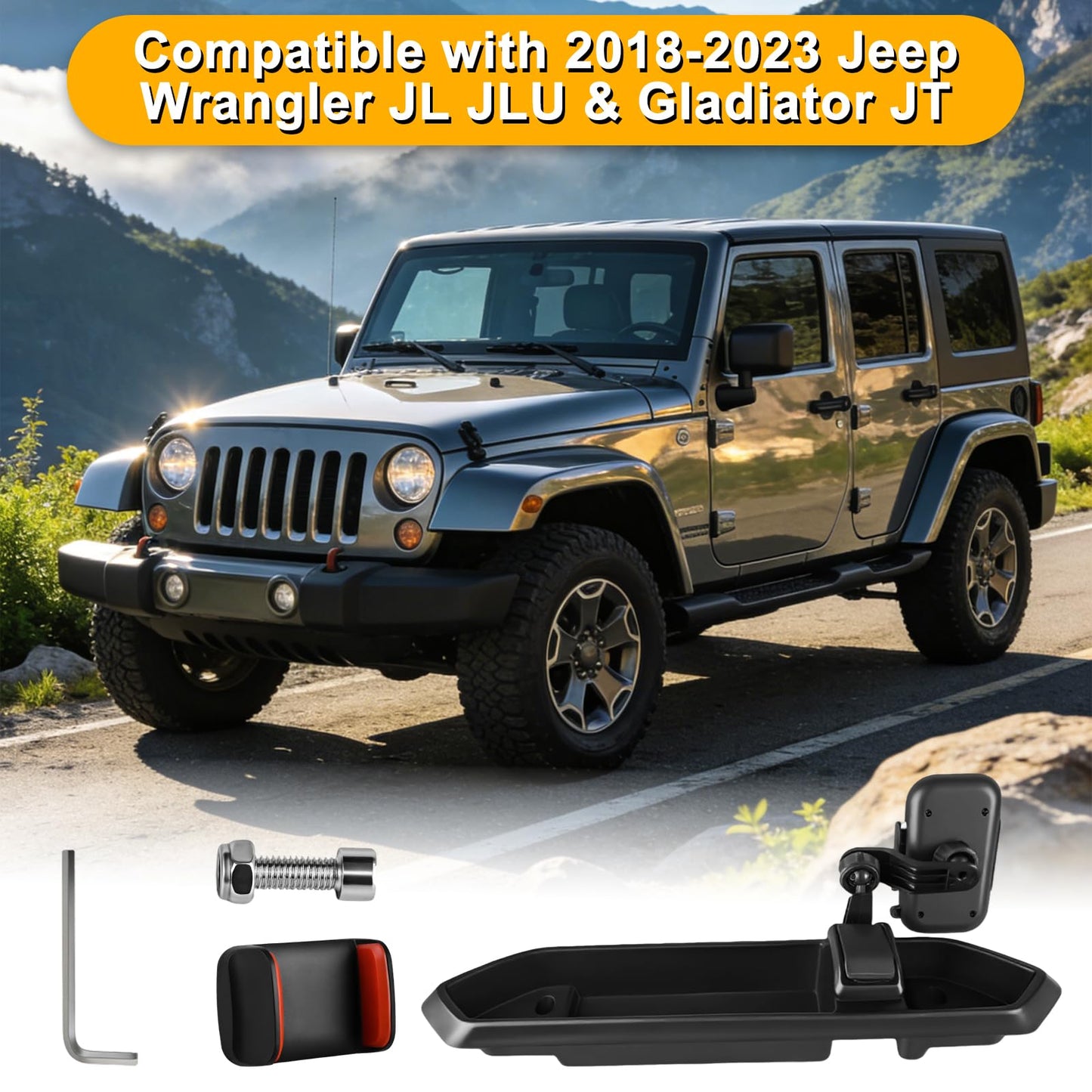 mupera Phone Mount for Jeep Wrangler JL JLU Gladiator JT 2018-2023, Heavy Duty Metal Extension Arm Dash Tray System Kit - Cell Phone Holder, Not