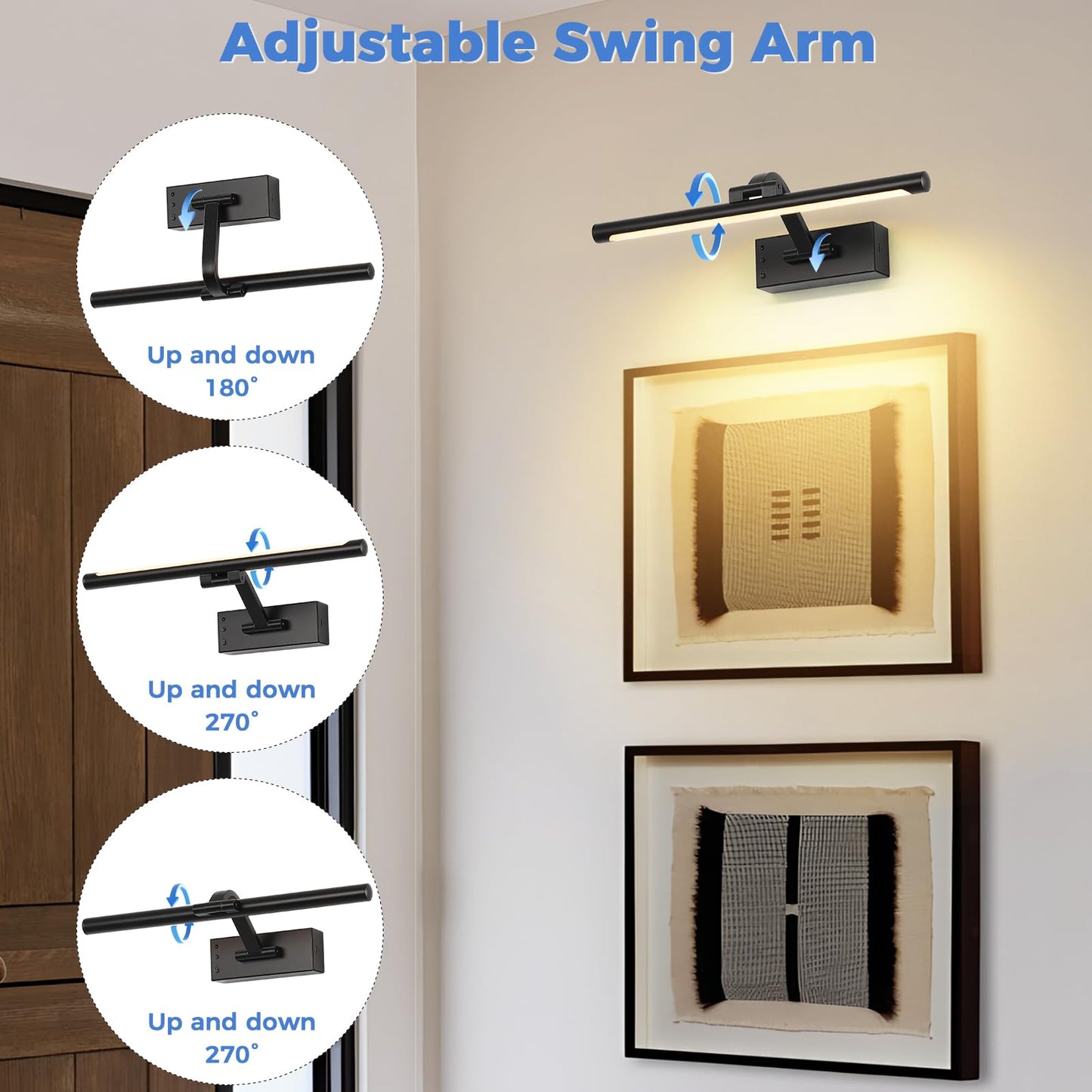 MKBNG Picture Light Removable Battery Charging, 16in Wireless Art Light for Paintings, Dimmable 5000mAh Recharging Battery Picture Light with Remote