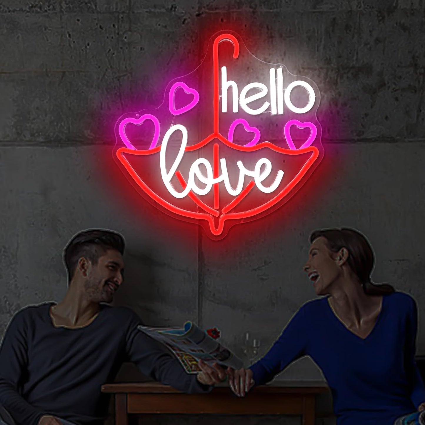Valentine'S Day Neon Sign Dimmable Led Neon Light Hello Love led Sign for Wall Decor Heart Neon Sign for Bedroom Bar Living Room Party Valentine's Day