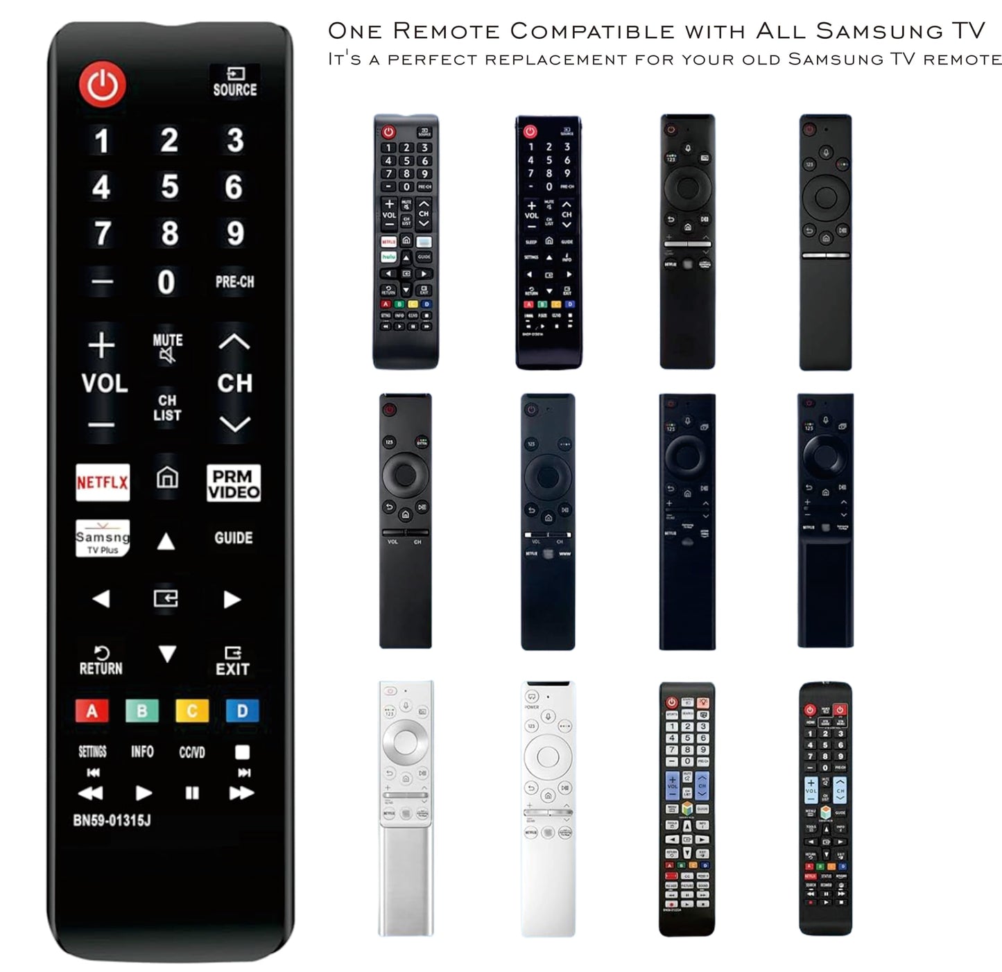 Universal Remote for Samsung Smart TV BN59-01315J Remote Compatible with All Samsung Smart Frame LCD LED HDTV 3D TU7000 Smart TVs BN59-01315J