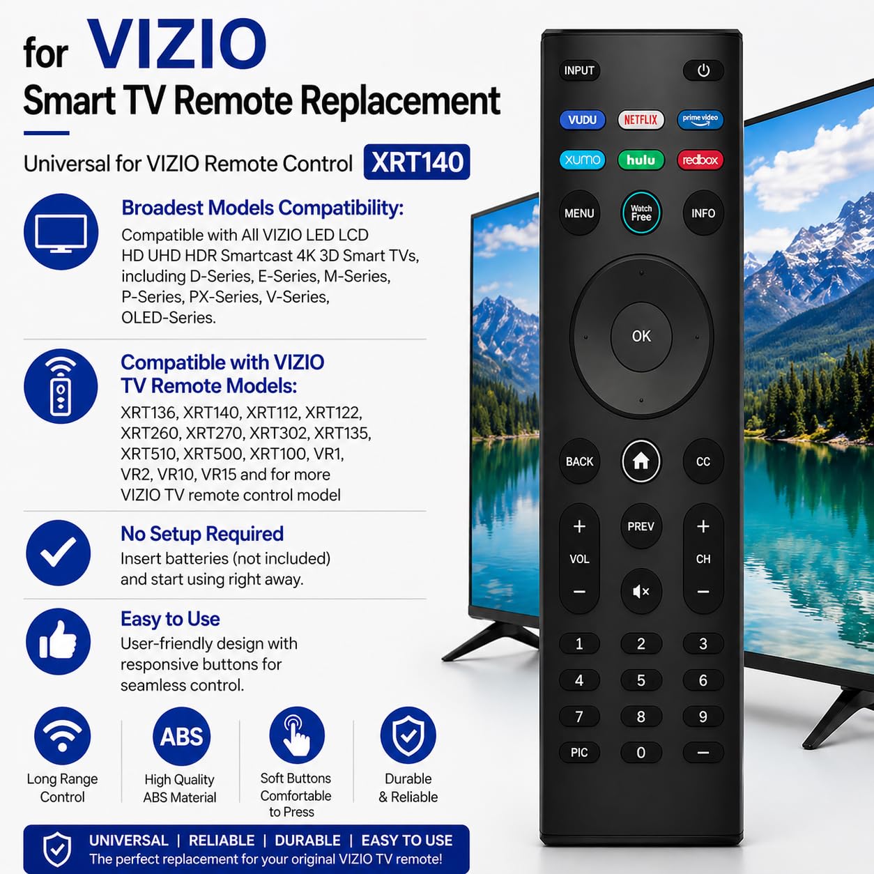 Universal VIZIO Remote Control Replacement - D, M, P, V Series LED LCD HD 4K UHD HDR Smart TVs