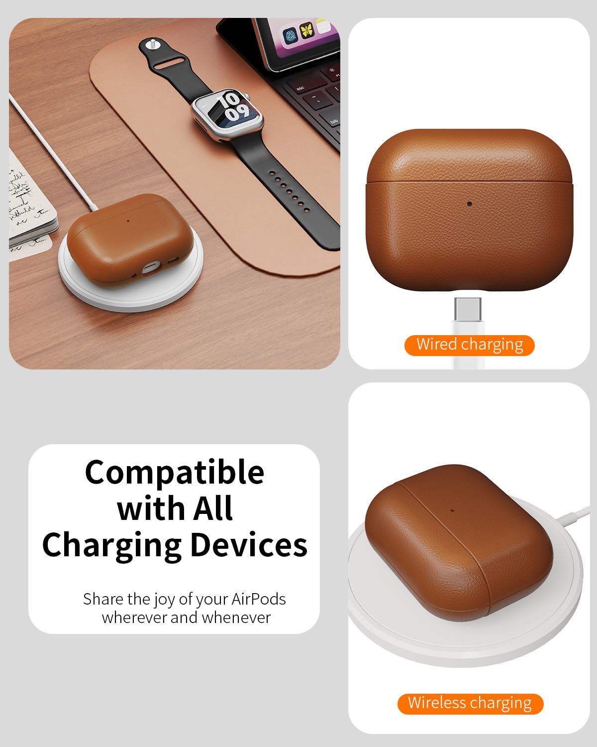 Blissfuhue Genuine Leather Case Compatible with AirPods Pro 3 (2025),Handmade,with Detachable Lanyard, Wireless Charging Support, Full-Grain Leather