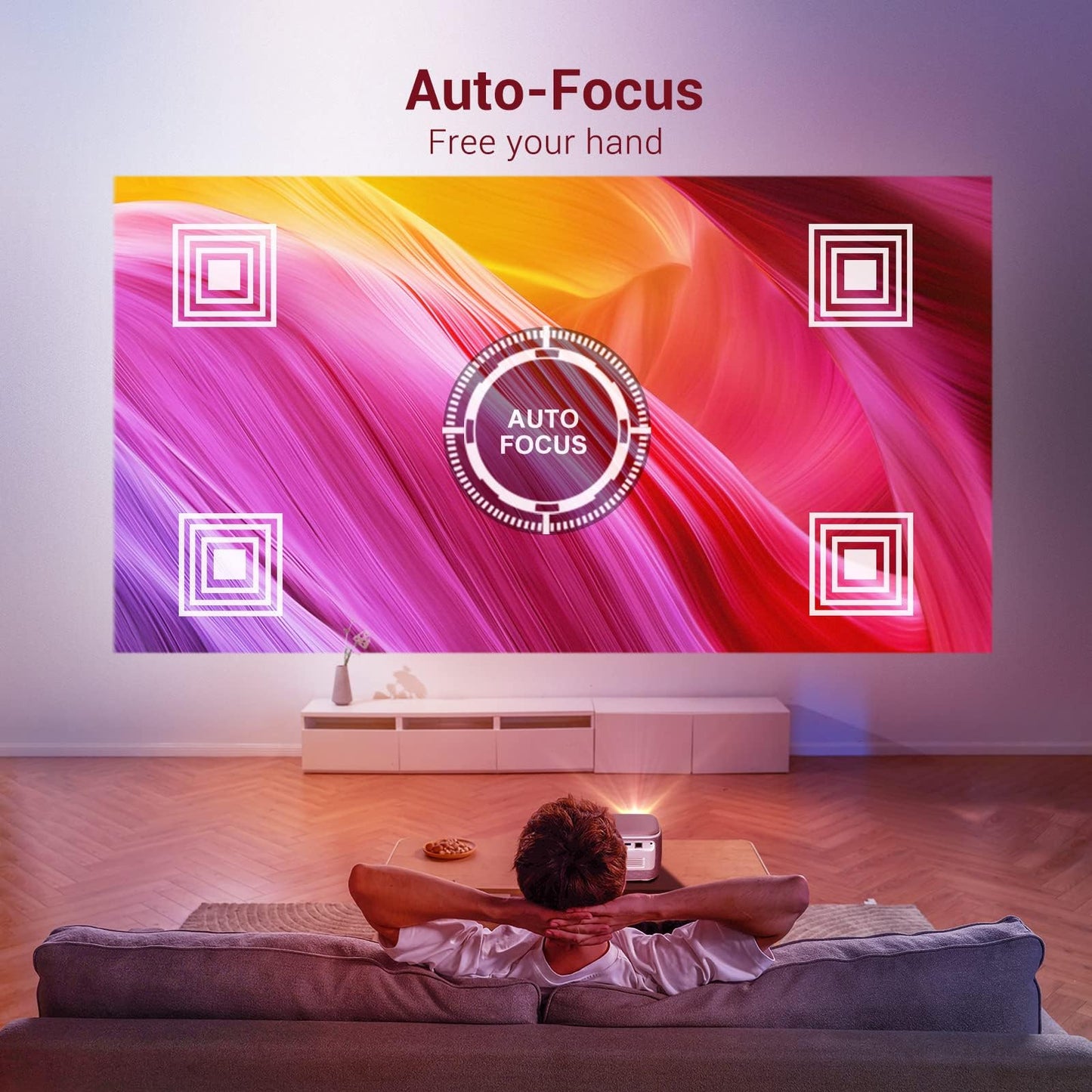 Outdoor-Projector-4k with WiFi and Bluetooth, AI Auto Focus 3D Projector, Smart Home Theater Outdoor Cinema with Rechargeable Battery, DLP Portable