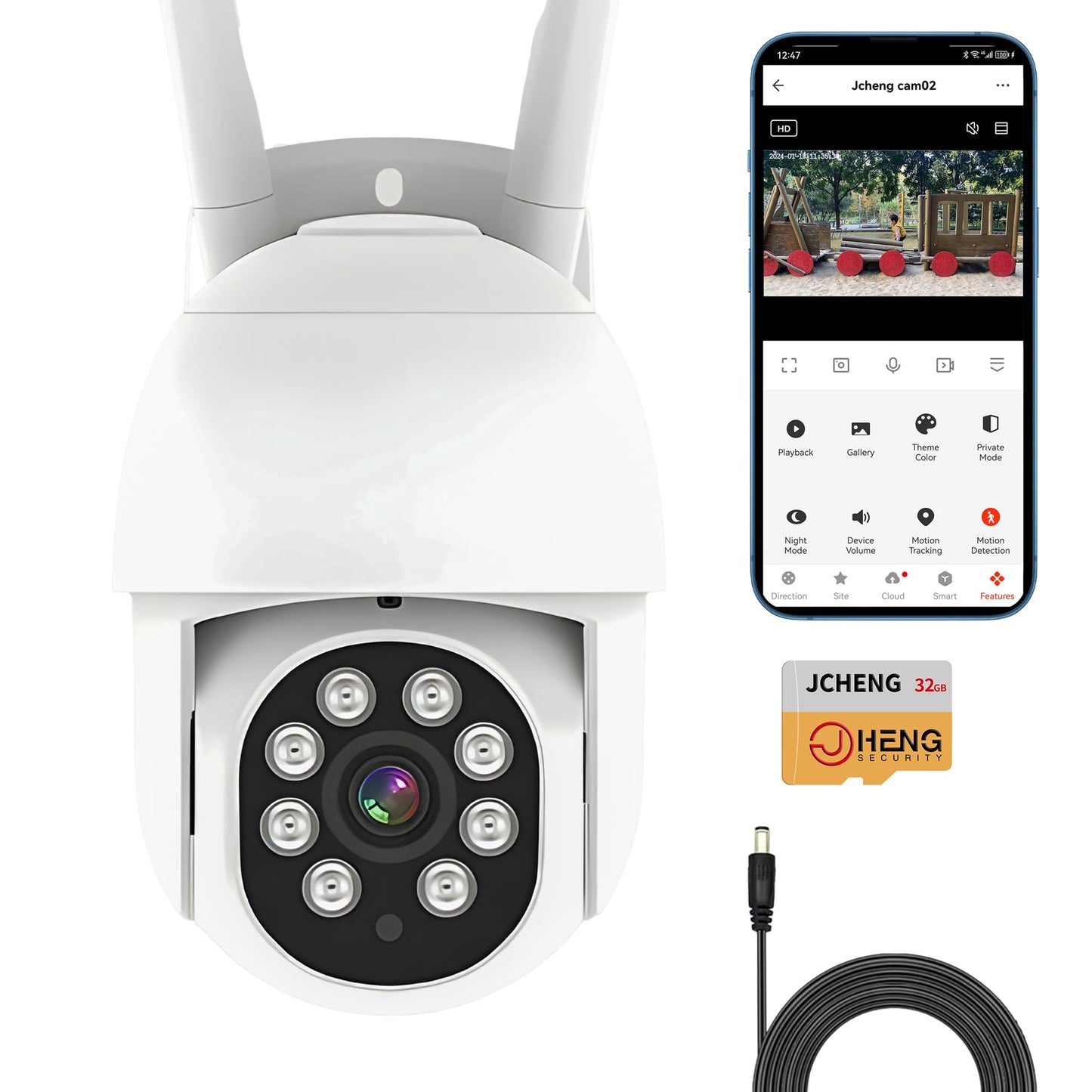 JCHENG 4MP Outdoor Security Camera Motion Tracking| PTZ and Night Vision | Remote Control | 32GB SD Card Included |Alexa and Google Home Compatible |