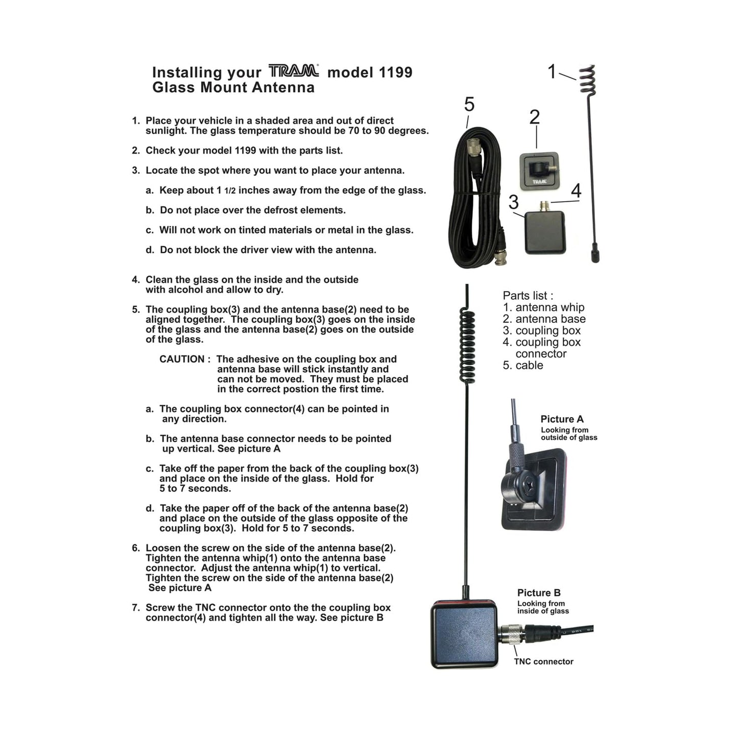 Tram 1199 25 MHz to 1,300 MHz Scanner Glass-Mount Antenna with RG58/U Cable and BNC Connector