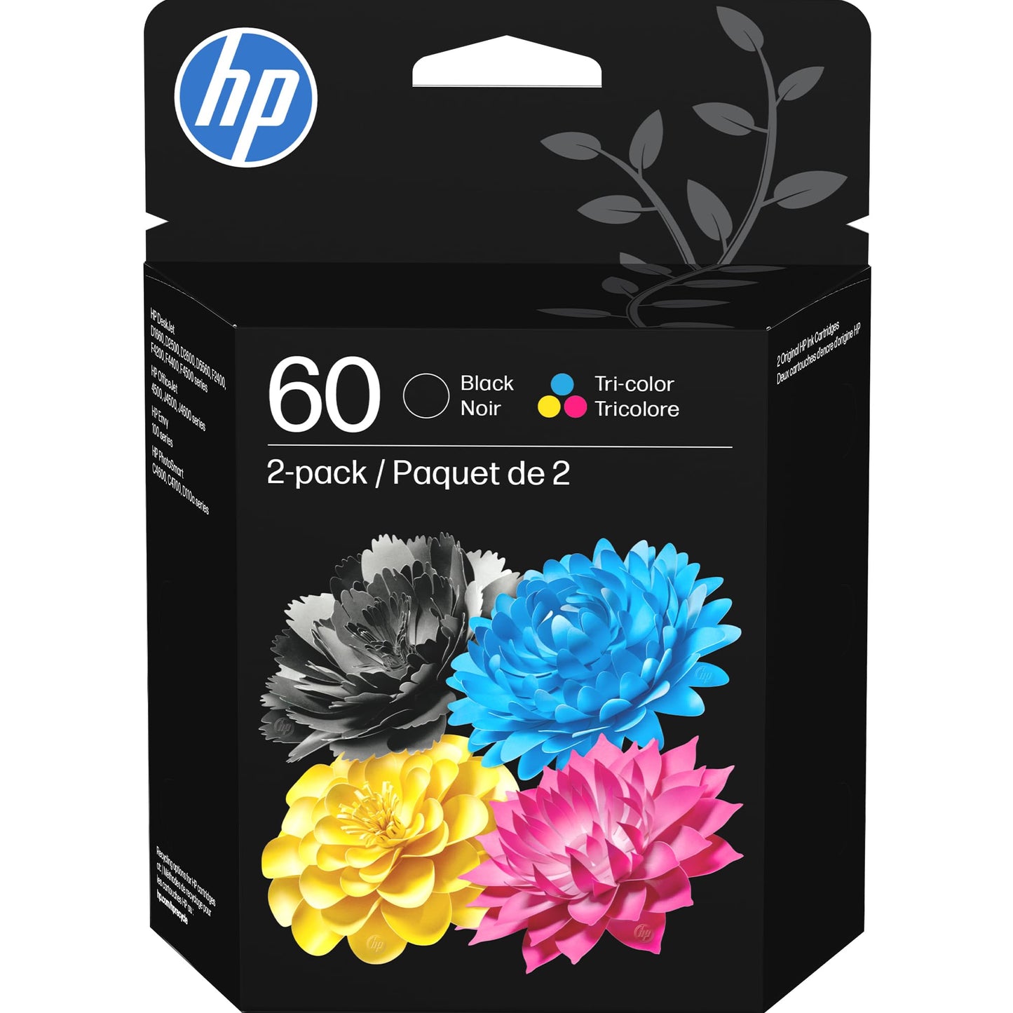 HP 60 Black/Tri-Color Ink Cartridges (2-pk) | DeskJet D1660, D2500, D2600, D5560, F2400, F4200, F4400, F4580, Envy 100, OfficeJet J4500, J4680, 4500